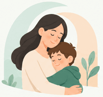 A parent hugging their child